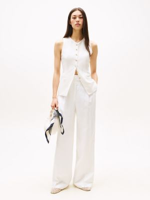 Linen-Blend Relaxed Straight Pant, Ivory Petal