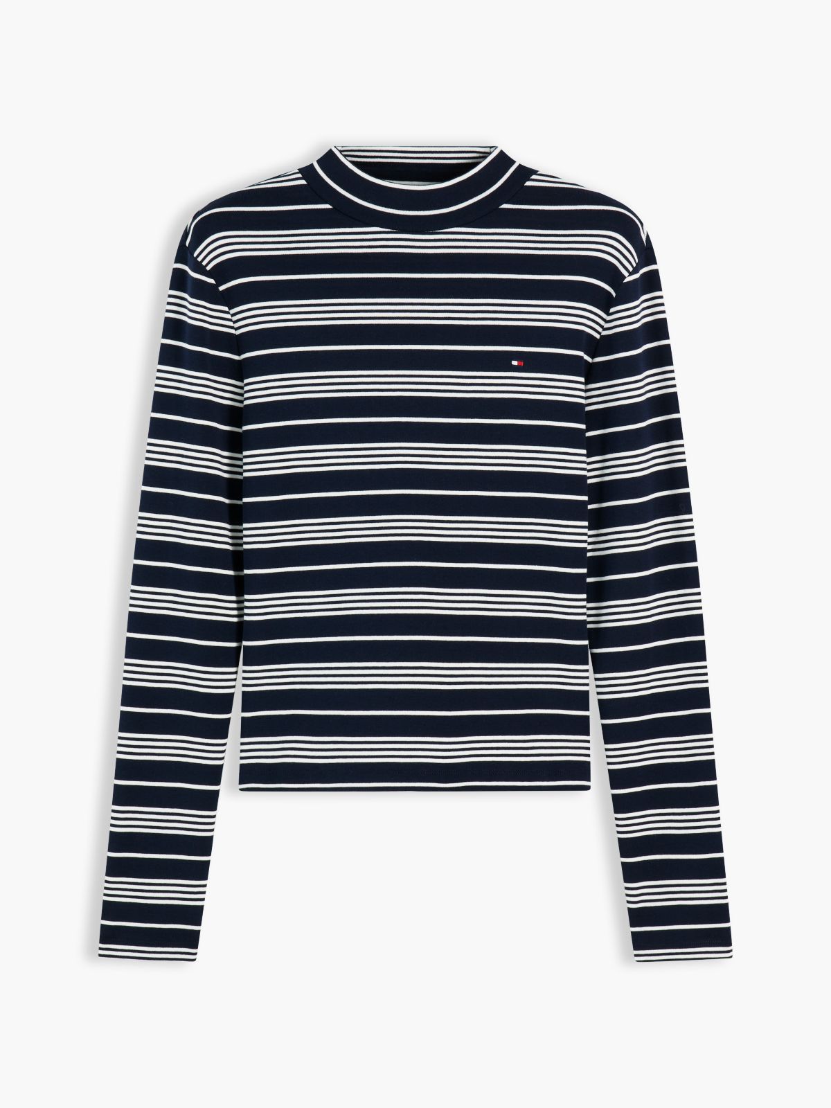 Mockneck Stretch Knit Top — Dark Blue / Ecru