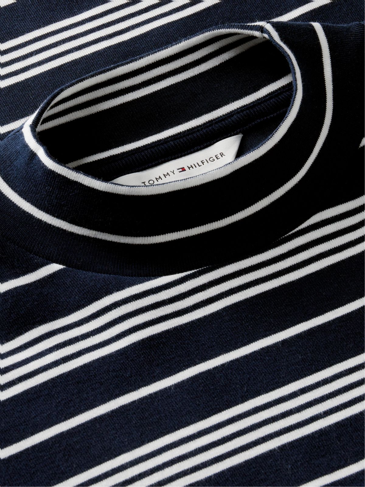 Mockneck Stretch Knit Top — Dark Blue / Ecru