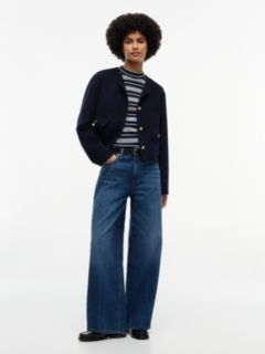 Mockneck Stretch Knit Top — Dark Blue / Ecru 2