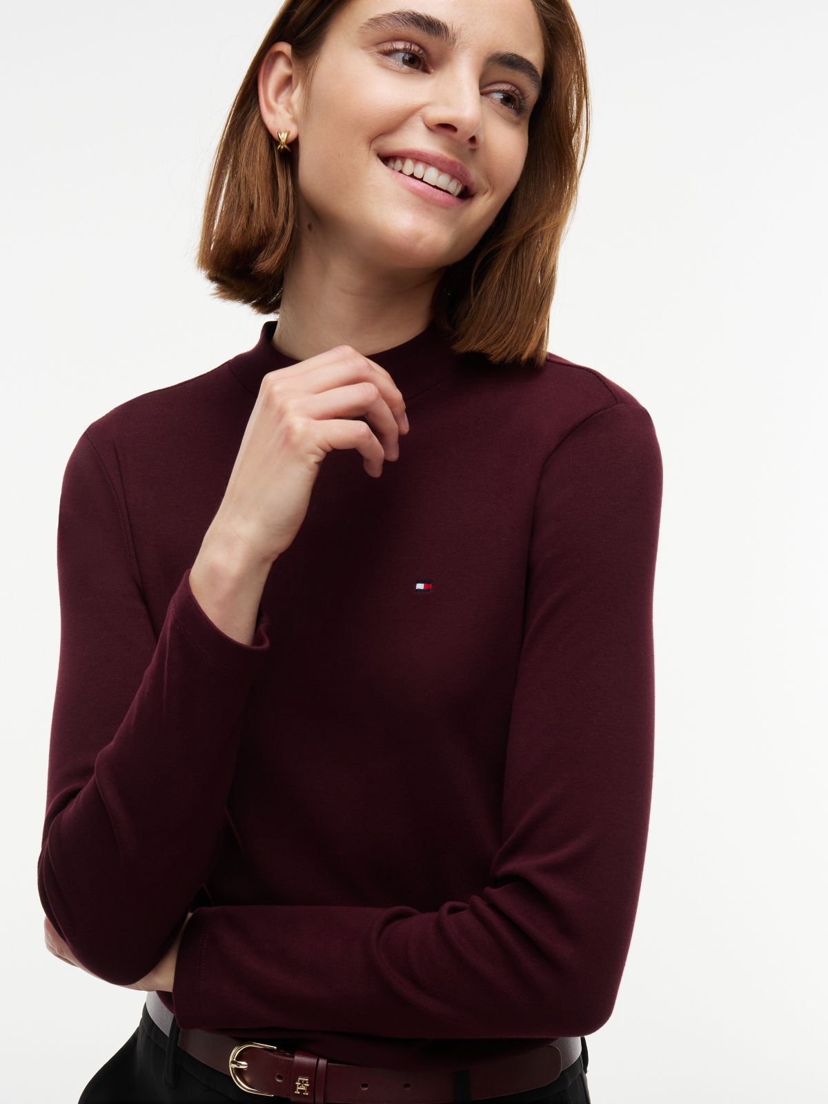 Mockneck Stretch Knit Top — Deep Burgundy
