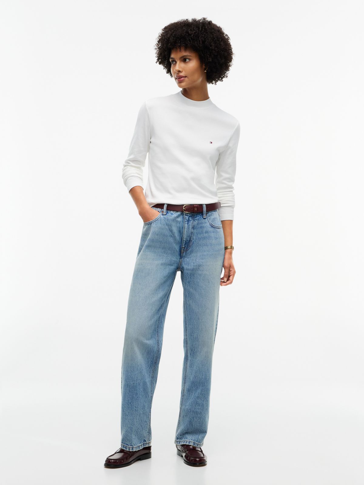 Mockneck Stretch Knit Top — Ecru