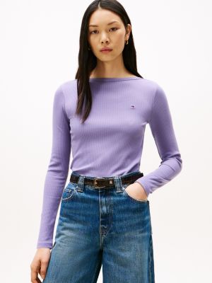 Ribbed Boatneck Top, Lavender Ash