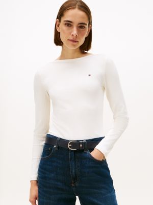 Ribbed Boatneck Top, Ivory Silk