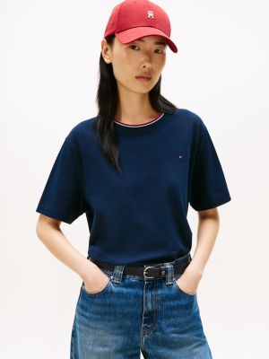 Relaxed Fit Crewneck Pique T-Shirt, Dark Blue