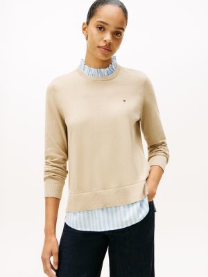 Layered-Look Frill Collar Sweater, Sandalwood
