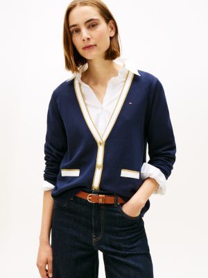Shimmer V-Neck Cardigan, Dark Blue
