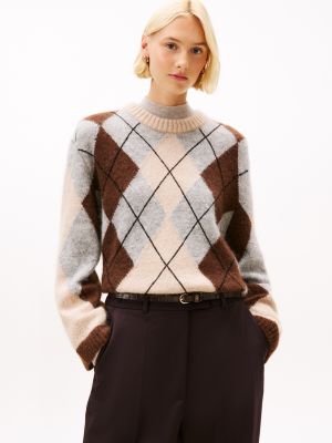 Oversized Argyle Alpaca Blend Sweater, Brown / Grey Heather