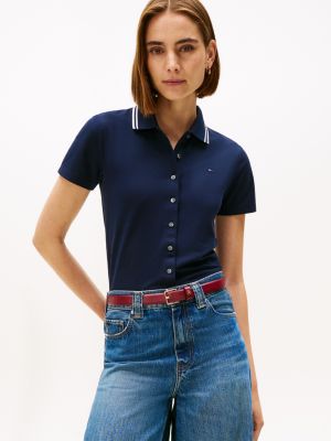 Slim Fit Tipped Stretch Polo, Dark Blue