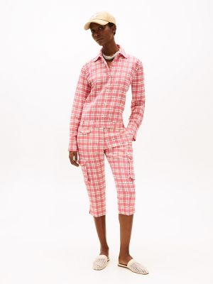 Silk-Blend Check Shirt, Cream / Red Check