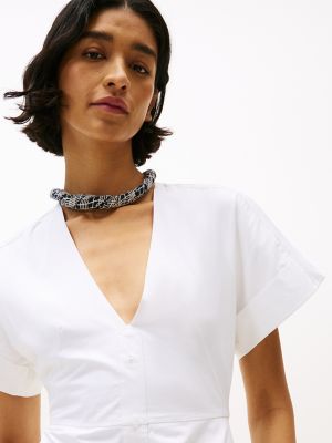 Cotton Poplin Midi Shirtdress, Optic White