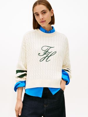 Embroidered Logo Cable Knit Sweater, Calico