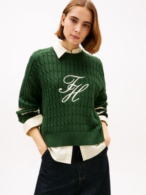 Embroidered Logo Cable Knit Sweater, National Forest