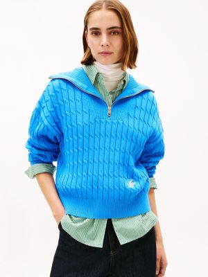 Cable Knit Quarter-Zip Sweater, Mesmerizing Blue