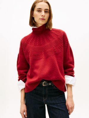 Tonal Fair Isle Mockneck Wool Sweater, Regatta Red