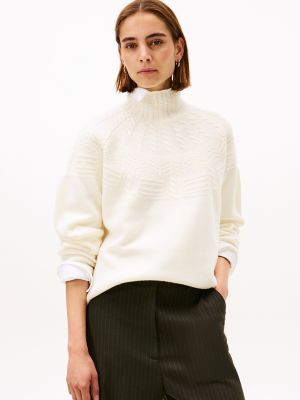 Tonal Fair Isle Mockneck Wool Sweater, Ivory Petal