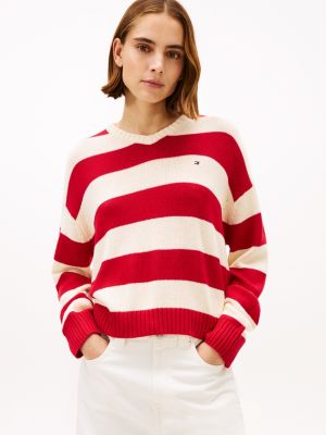 Stripe Cotton-Cashmere Blend Sweater, Primary Red / Calico Rugby Stripe