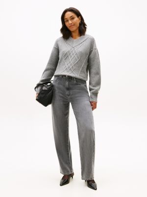 Mid-Rise Barrel Leg Jean, Grey