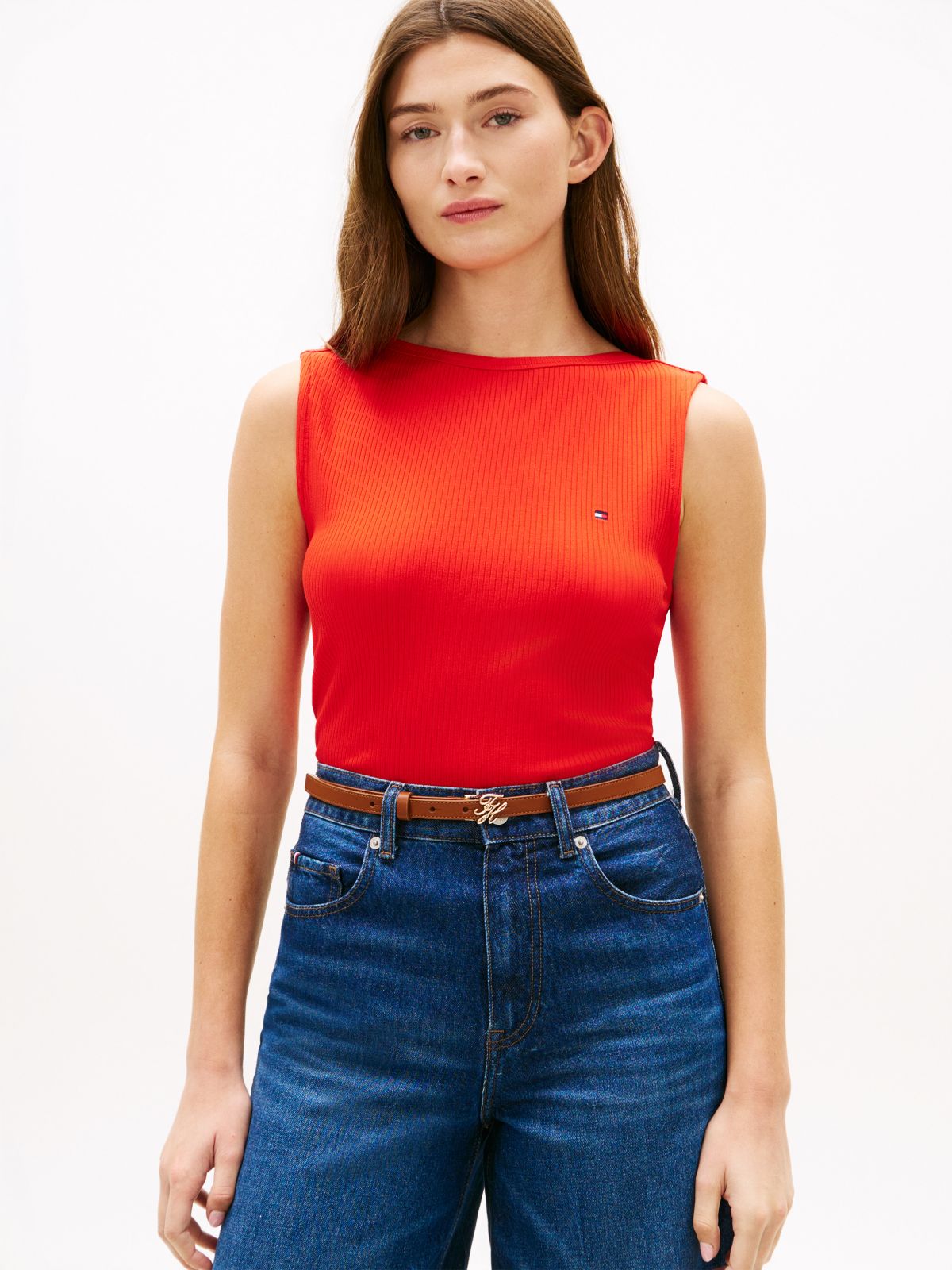 Slim Fit Rib-Knit Boatneck Tank Top — Fireworks