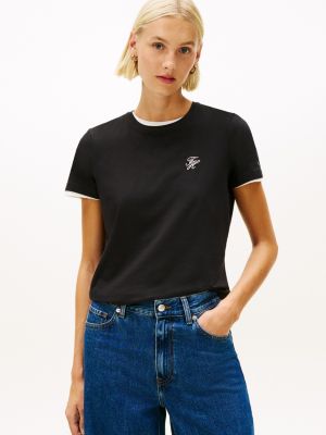 Script Monogram Stretch-Cotton T-Shirt, Black