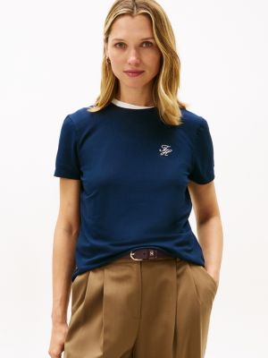 Script Monogram Stretch-Cotton T-Shirt, Dark Night Navy