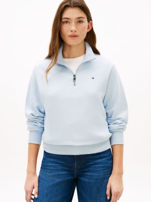 Brushed-Back Quarter-Zip Sweatshirt, Breezy Blue