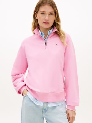 Brushed-Back Quarter-Zip Sweatshirt, Rose Petal
