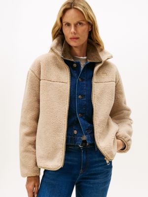 Hilfiger Logo Teddy Fleece Zip Jacket, Beige