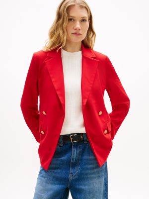 Gold-Button Double-Breasted Blazer, Primary Red