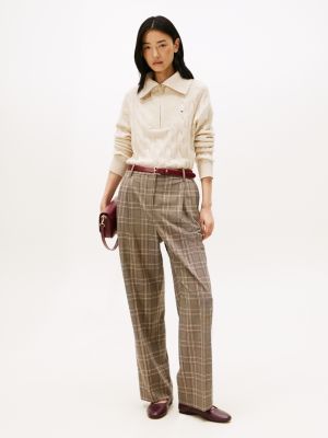 Plaid Relaxed Straight-Leg Pant, Brown/ Ow Check