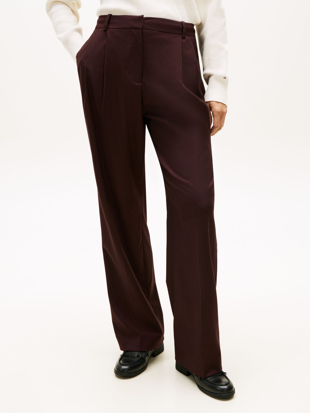 Flannel Relaxed Straight-Leg Pant — Deep Burgundy