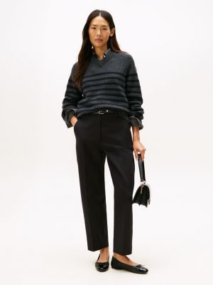 Stretch-Gabardine Barrel-Leg Ankle Pant, Black