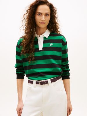 Stripe Rugby Polo T-Shirt, Nouveau Green / Black Rugby Stripe