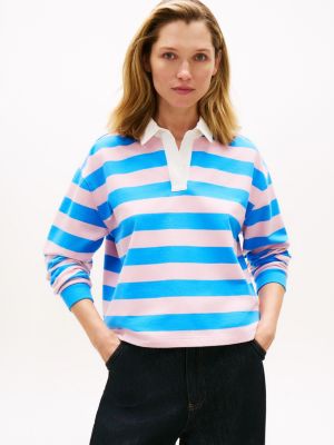 Stripe Rugby Polo T-Shirt, Bonita Pink / Blue Stripe