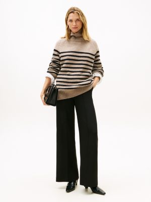 Relaxed Wide-Leg Ponte Pant, Black