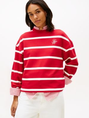Stripe Terry Sweatshirt, Primary Red / Calico Stripe