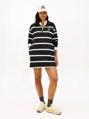 Monogram Quarter-Zip Sweatshirt Dress, Black / Calico Stripe