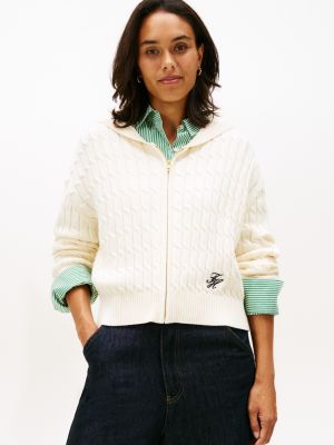 Cable Knit Zip Hoodie Sweater, Calico