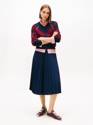 Pleated Crepe Twill Midi Skirt, Dark Night Navy