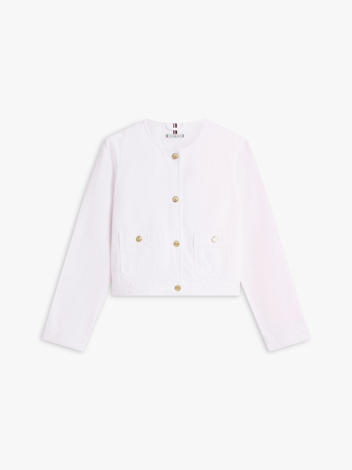 Gold-Button Denim Lady Jacket — Optic White