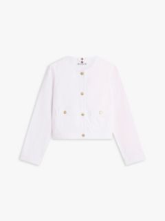 Gold-Button Denim Lady Jacket — Optic White 5