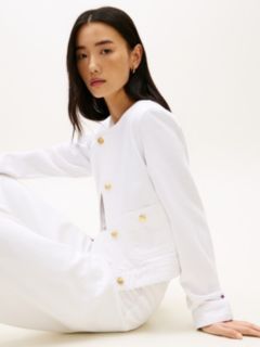 Gold-Button Denim Lady Jacket — Optic White 2