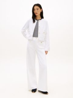 Gold-Button Denim Lady Jacket — Optic White 3