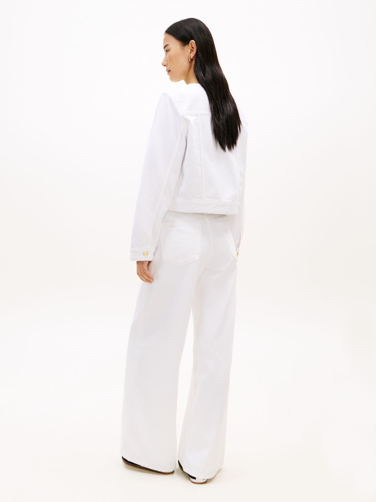 Gold-Button Denim Lady Jacket — Optic White