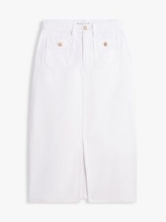 Gold-Button Pocket Denim Midi Skirt — Optic White 5