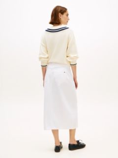 Gold-Button Pocket Denim Midi Skirt — Optic White 4