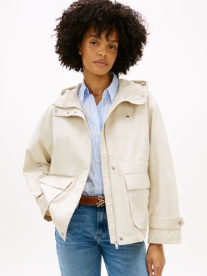 Water-Resistant Hooded Short Parka, Light Silt