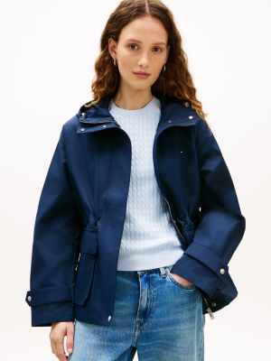 Water-Resistant Hooded Short Parka, Dark Night Navy