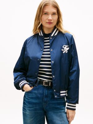 Water-Repellent Varsity Bomber Jacket, Dark Night Navy