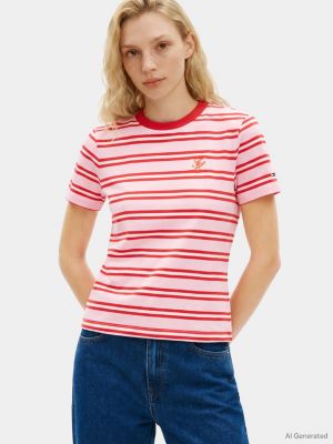 Embroidered Script Monogram T-Shirt, Pink / Firework Stripe